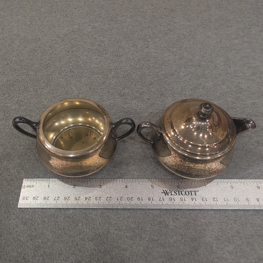 Vintage Stacking Silverplate Teapot and Sugar Bowl Set Wolf Crown Hallmarks - Picture 8 of 9